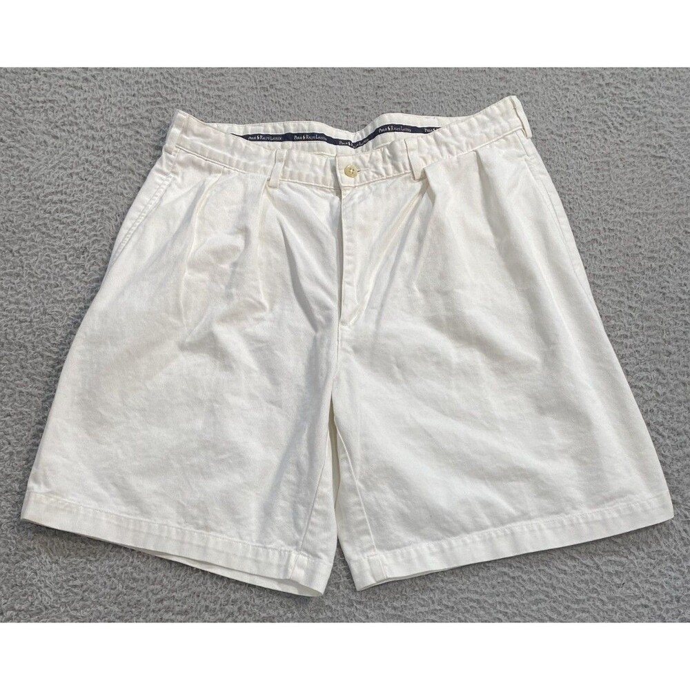 Polo Ralph Lauren Shorts Mens 34 White Pleated Chino Preppy Tyler Shorts VTG 90s
